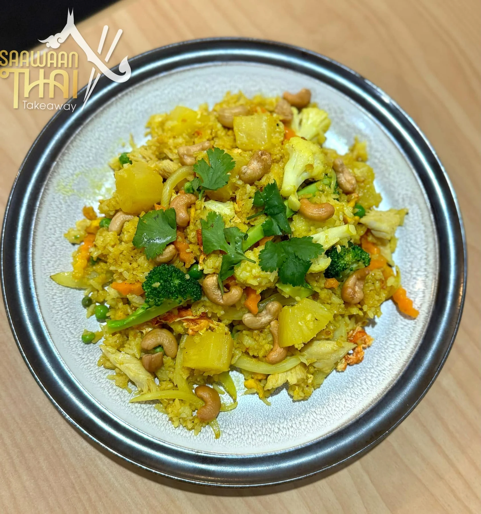 Thai fried rice with vegetables and herbs