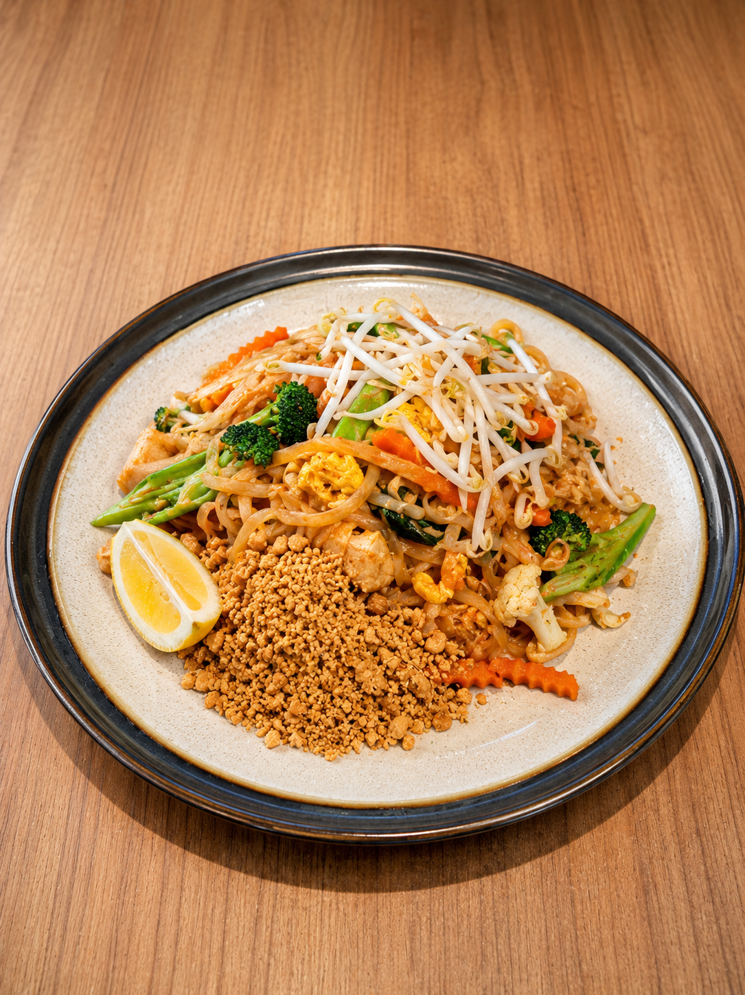 Pad Thai with vegetables, peanuts and lemon